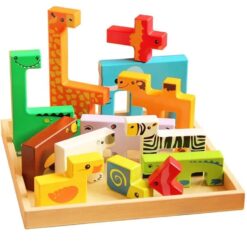 Joc educativ din lemn - Tetris 3D cu animale