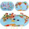 Harta Lumii din lemn cu 36 steaguri nationale