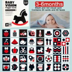 Set 20 carduri stimulare vizuala bebe, cartonase cu imagini, 3-6 luni